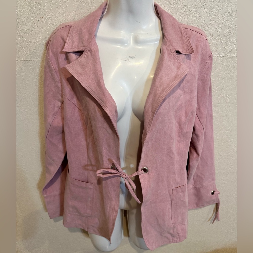 Cato Light Pink Suede Tie-front Jacket - Picture 14 of 14